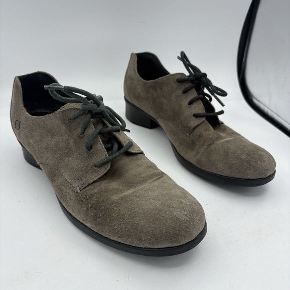 Born Shoes Womens Size 9.5 Oxford Dress Block Heel Lace Leather Taupe - Picture 1 of 10